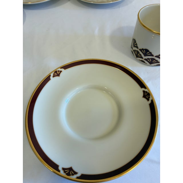 Burgundy Vintage Pickard Ensemble Burgundy Gold Cups & Saucers - 8 pcs For Sale - Image 8 of 11