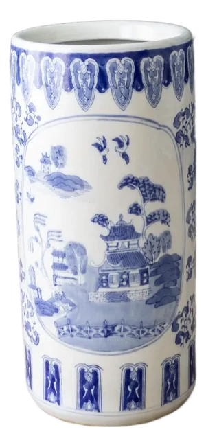 Blue Willow Chinoiserie Ceramic Umbrella Stand