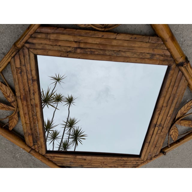 Vintage Bamboo & Rattan Leaf Motif Wall Mirror For Sale In Naples, FL - Image 6 of 11