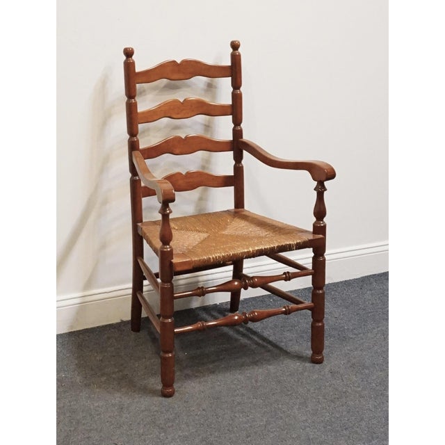 Statton Furniture Statton Furniture Solid Hard Rock Maple Colonial Early American Ladder Back Dining Arm Chair W. Rush Seat For Sale - Image 4 of 11