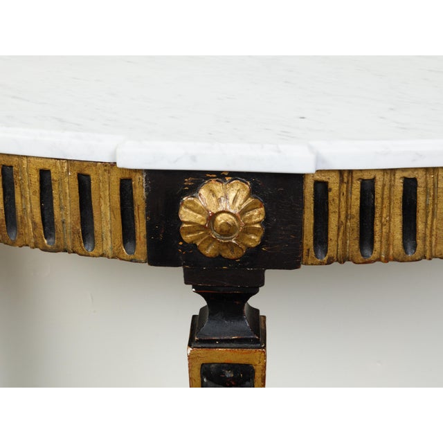 Italian 19th Century Neoclassical Style Black Parcel-Gilt Marble Top Demilune For Sale - Image 12 of 12