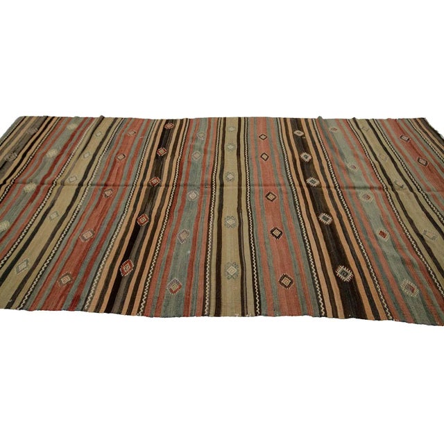 Vintage Striped Wool Turkish Kilim Rug-5′ × 10′6″ For Sale - Image 4 of 7