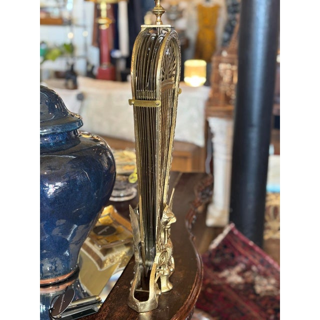 Metal Antique Brass Peacock Fan Fire Screen For Sale - Image 7 of 10