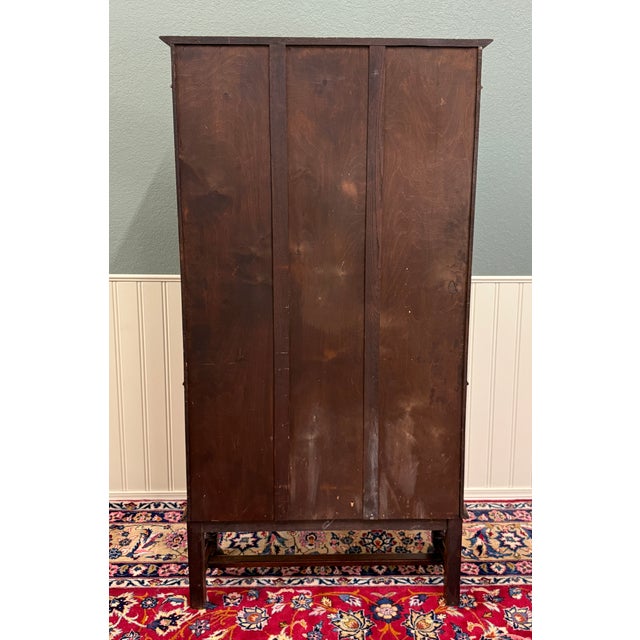 Antique English Bookcase Bookshelf Cabinet Double Door Wavy Glass Oak c.1930s For Sale - Image 17 of 17