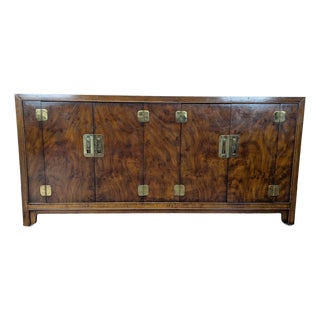 Drexel Heritage Dynasty Burl Walnut Asian-Inspired Credenza For Sale