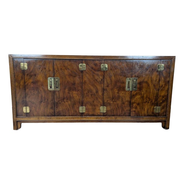 Drexel Heritage Dynasty Burl Walnut Asian-Inspired Credenza For Sale