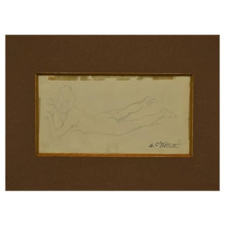 Adolphe Léon Willette, Nude of Woman, Pencil Drawing, Early 20th Century For Sale
