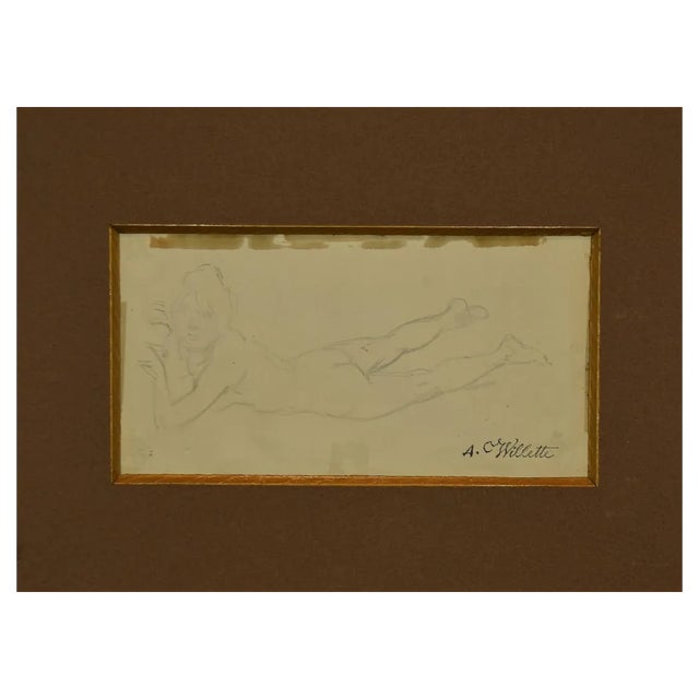 Adolphe Léon Willette, Nude of Woman, Pencil Drawing, Early 20th Century For Sale