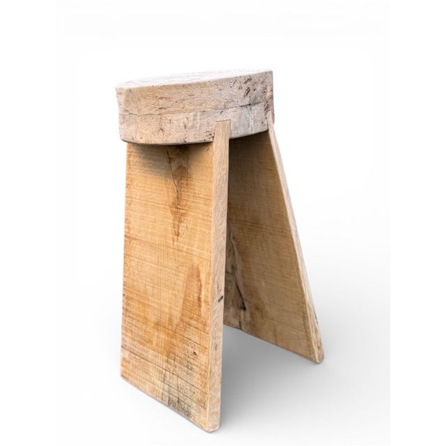 22" - Handcrafted Sculptural Solid Wood Natural "Halo" Stool For Sale - Image 9 of 12