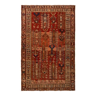 Antique Kuba Rug Beige Red Boteh Floral Tribal Patterns With Pink Accent For Sale