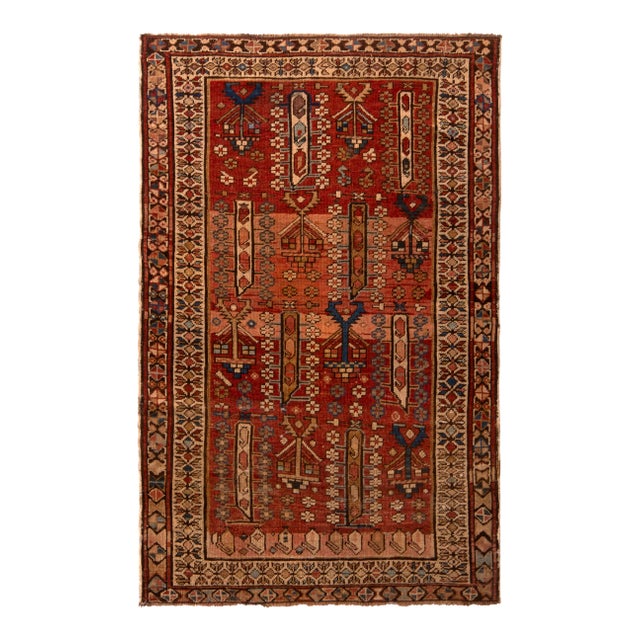 Antique Kuba Rug Beige Red Boteh Floral Tribal Patterns With Pink Accent For Sale