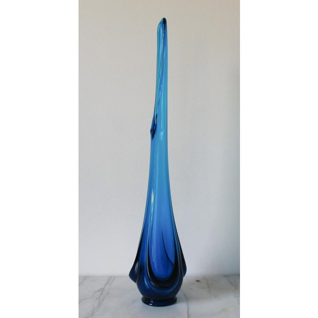 Vintage Viking Blue Drape Swung Tall Art Glass Vase For Sale - Image 4 of 10
