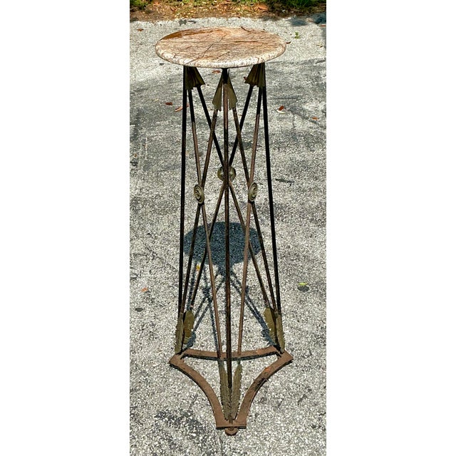Mid 20th Century Vintage Regency Wrought Iron and Brass Arrow Pedestal For Sale - Image 5 of 8