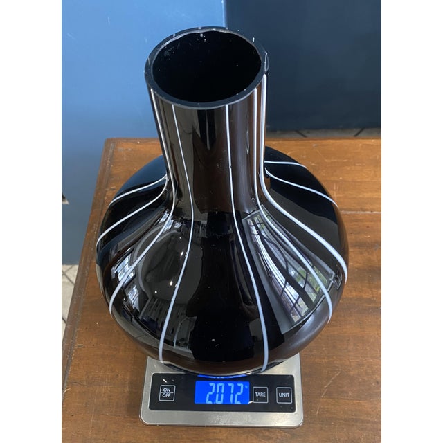 Vintage Black Glass Vase with White Trim, 1950s For Sale - Image 3 of 17