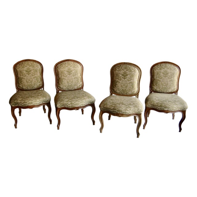 Fortuny Corone Textile on Set of 4 French Louis XV Chairs 18 Century For Sale