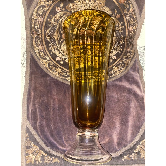 Amber Glass Vase. Vintage 1950s Pedestal Amber Glass Vase, Made in England For Sale - Image 12 of 12