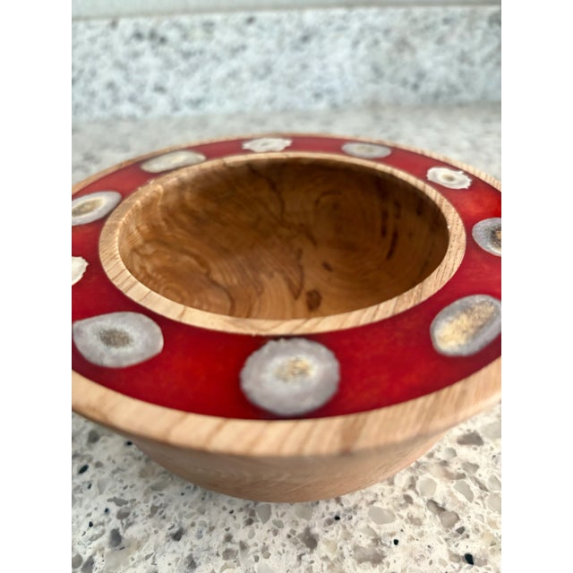 Wood Bowl Hand Carved One-of-a-Kind Trimmed With Antler Horn Slices For Sale - Image 4 of 11