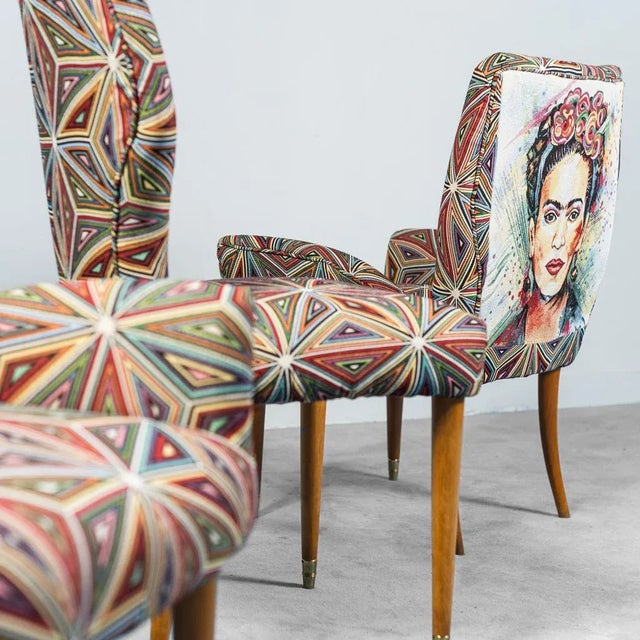Fabric and Wood Chairs, 1950s, Set of 3 For Sale - Image 4 of 16