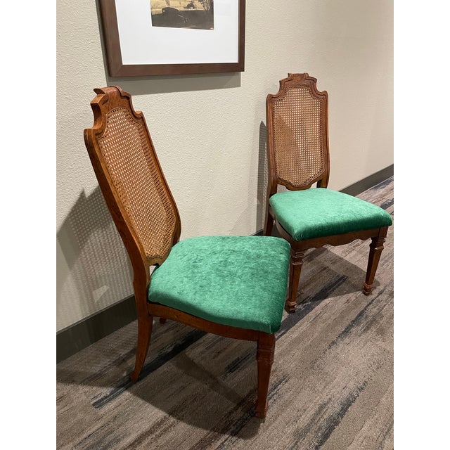 Mid-Century Drexel Heritage Side Chairs in Everfast Billiard Green Chenille - A Pair For Sale In San Diego - Image 6 of 12