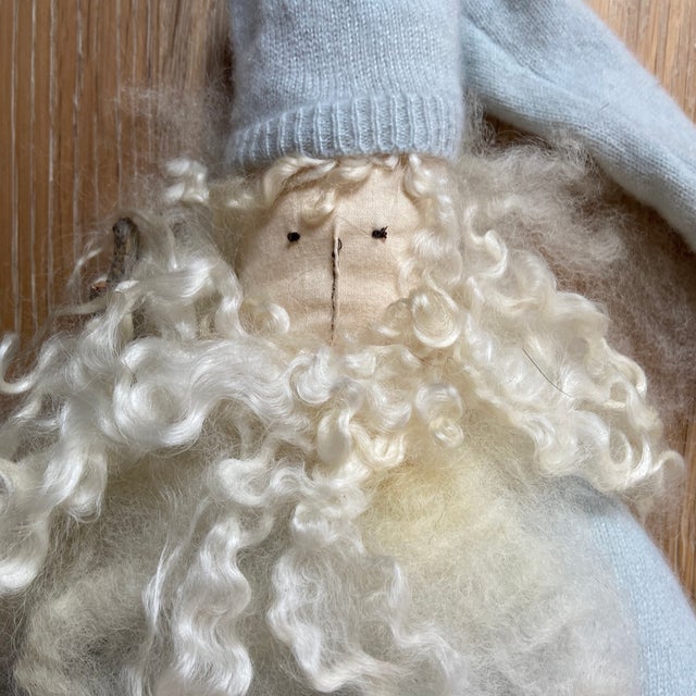 Charming handmade one of a kind folk art bearded man. Handsomely dressed in a pale blue cashmere suit and cap complete...