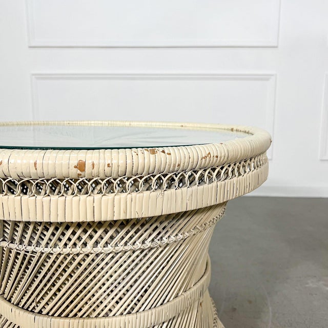 1970s 1970's Woven Buri Rattan Hand Painted Circular Side Tables - A Pair For Sale - Image 5 of 8