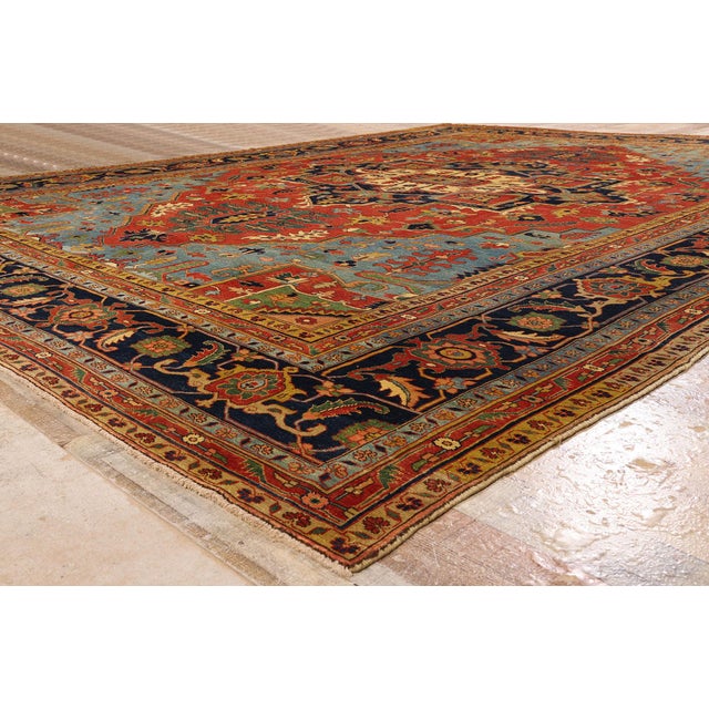 Red Vintage Persian Heriz Rug, 12'09 X 16'00 For Sale - Image 8 of 10