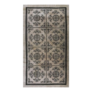 Beige Open Field With Black Diamond Pattern 1890s Antique Chinese Peking Rug For Sale