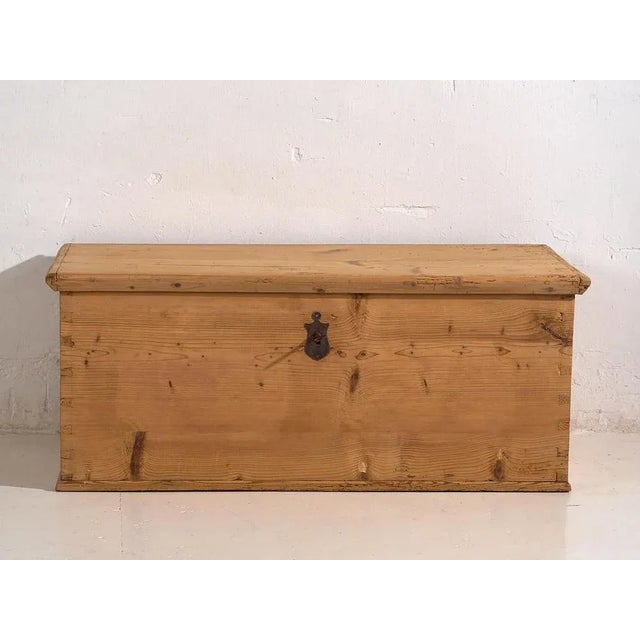 Antique Wood Trunk, 1920s For Sale - Image 4 of 8