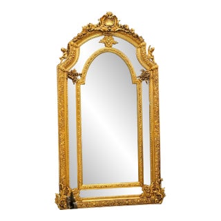 French Rococo Gold Leaf Wall Mirror – Ornate Floral Frame With Shell Detail & Double-Mirror Effect For Sale
