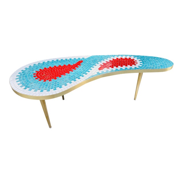 Mid Century Modern Tile Topped Teardrop Coffee Table For Sale