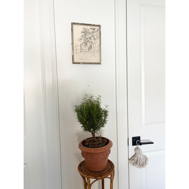 1940s Original Ink Drawing of Tree and Fence in Silverleaf Frame For Sale - Image 11 of 14