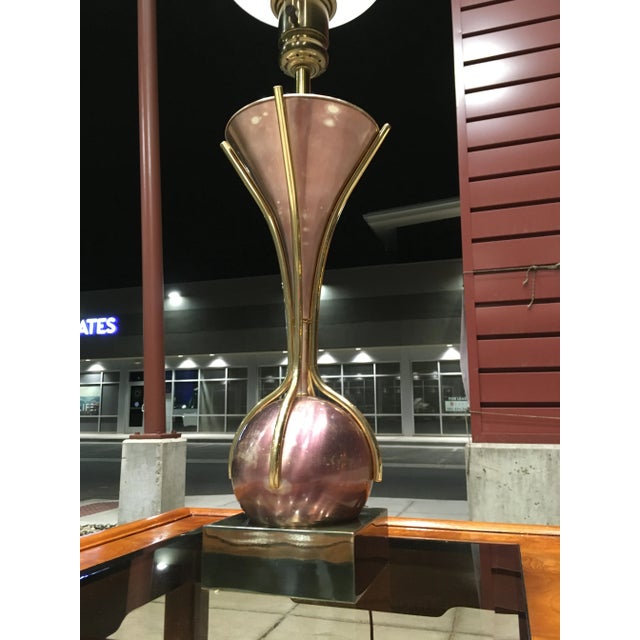 Mid-Century Modern Sculptural Purple Tulip Table Torchiere With Milk Glass Diffuser Manner of Gerald Thurston for Lightolier For Sale - Image 3 of 13