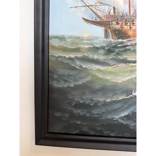 Large Maritime Naval Battle Oil Painting Signed K. Bosen Sailing Ships Seascape For Sale - Image 9 of 11