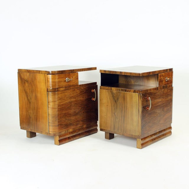 Brown Art Deco Bedside Tables in Walnut, Czechoslovakia, 1930s, Set of 2 For Sale - Image 8 of 14