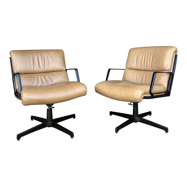 Pair of Tan Leather Office Chairs by Alfred Kill For Sale