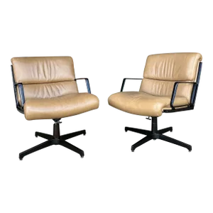 Pair of Tan Leather Office Chairs by Alfred Kill