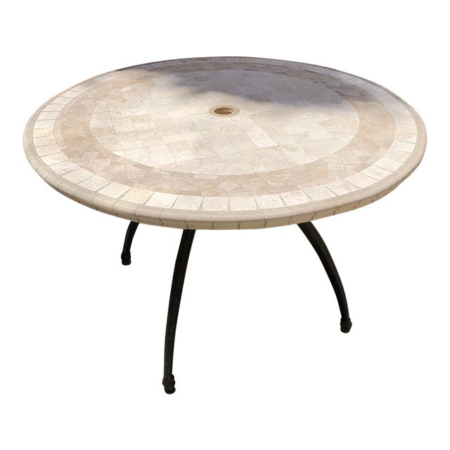 Woodard Landgrave Patio Porch Cast Classics Aluminum Stone Round Dining