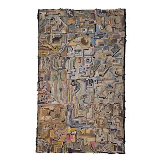 Vintage American Hand Hooked Rug, Folk Art, Abstract Block Pattern, 2x4 For Sale