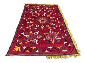 Handmade Red & Yellow Suzani Bedspread