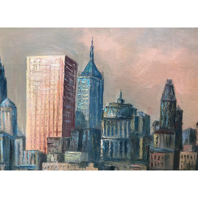 This 1950's cityscape painting would be a bold accent in any eclectic home. Wonderful soft pastel tones. Oil on canvas,...