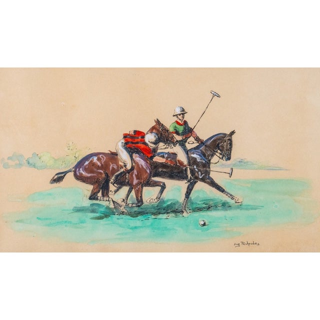 Traditional Two Polo Players Watercolour by Eugène Péchaubès (French, 1890-1967) For Sale - Image 3 of 6