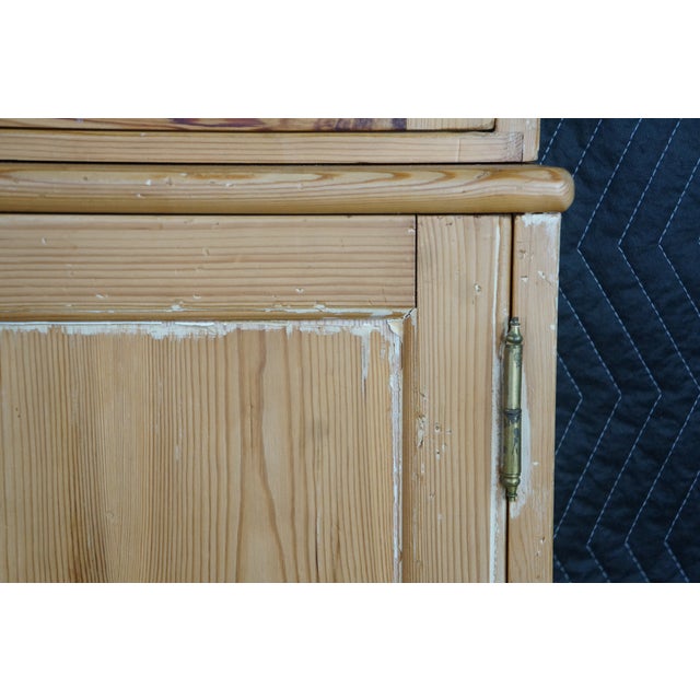 Late 20th Century Rare English Knotty Pine Shallow Glazed Glass China Display Cabinet Cupboard 95" For Sale - Image 12 of 18