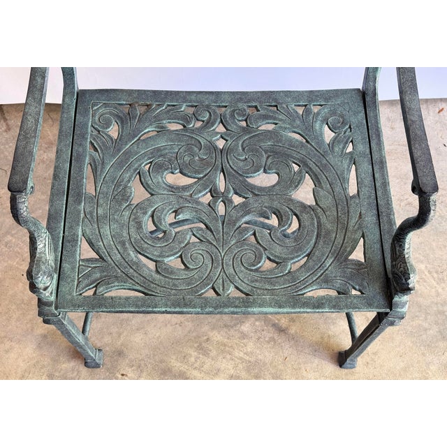 Vintage Regency Verdigris Koi Fish or Dolphin Patio Table and 4 Chairs For Sale - Image 16 of 18