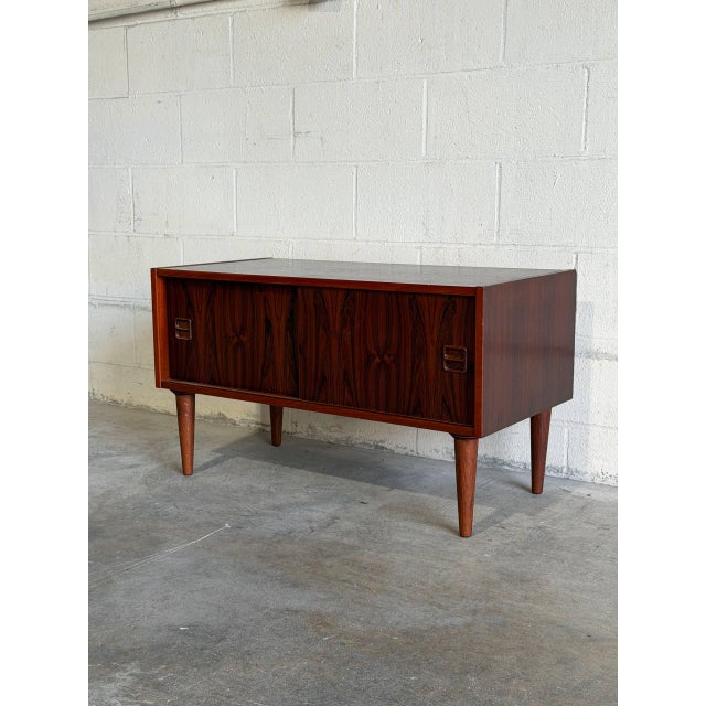 Small Rosewood Sideboard With Sliding Doors Danish Mid-Century Modern 1960s For Sale In Los Angeles - Image 6 of 10