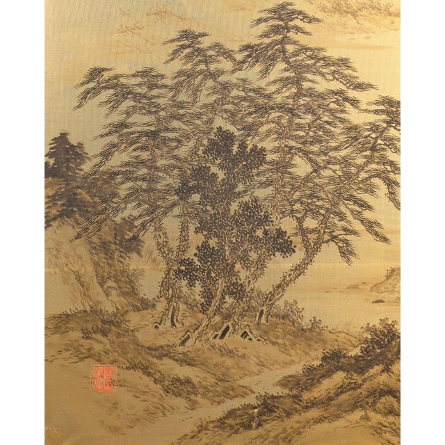 19th Century Japanese Two Panel Screen: Rural Mountain Landscape For Sale - Image 5 of 13