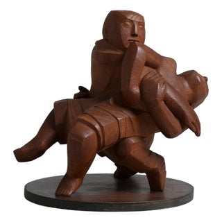 Jan Keustermans, Figurative Statue, 1970s, Teak For Sale