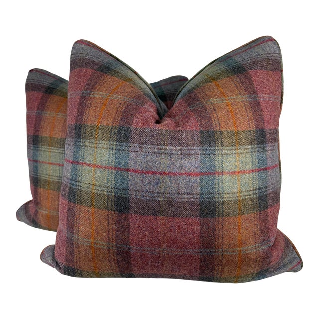 Sanderson "Wool Plaid" in Moorland Heather 22" Pillows-a Pair For Sale