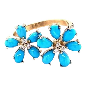 2.00 Ct Turquoise, Diamond 14K Yellow Gold Cocktail Ring Size 7