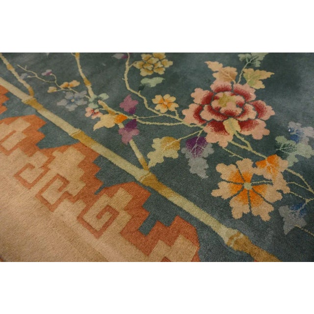 1920s Green Floral Modernist Chinese Art Deco Carpet 8'10" X 11'5" Knotted Wool Rug For Sale - Image 11 of 13
