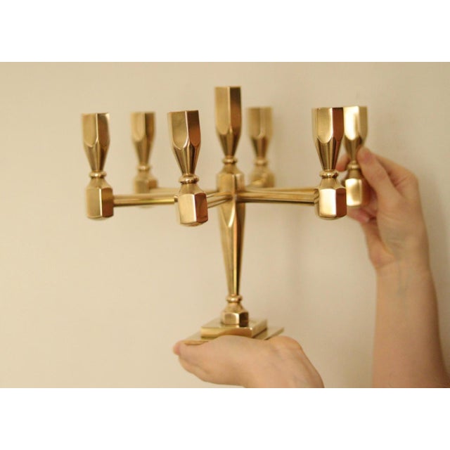 Vintage Swedish Brass 7-Arm Candelabra from Gusum For Sale - Image 5 of 18